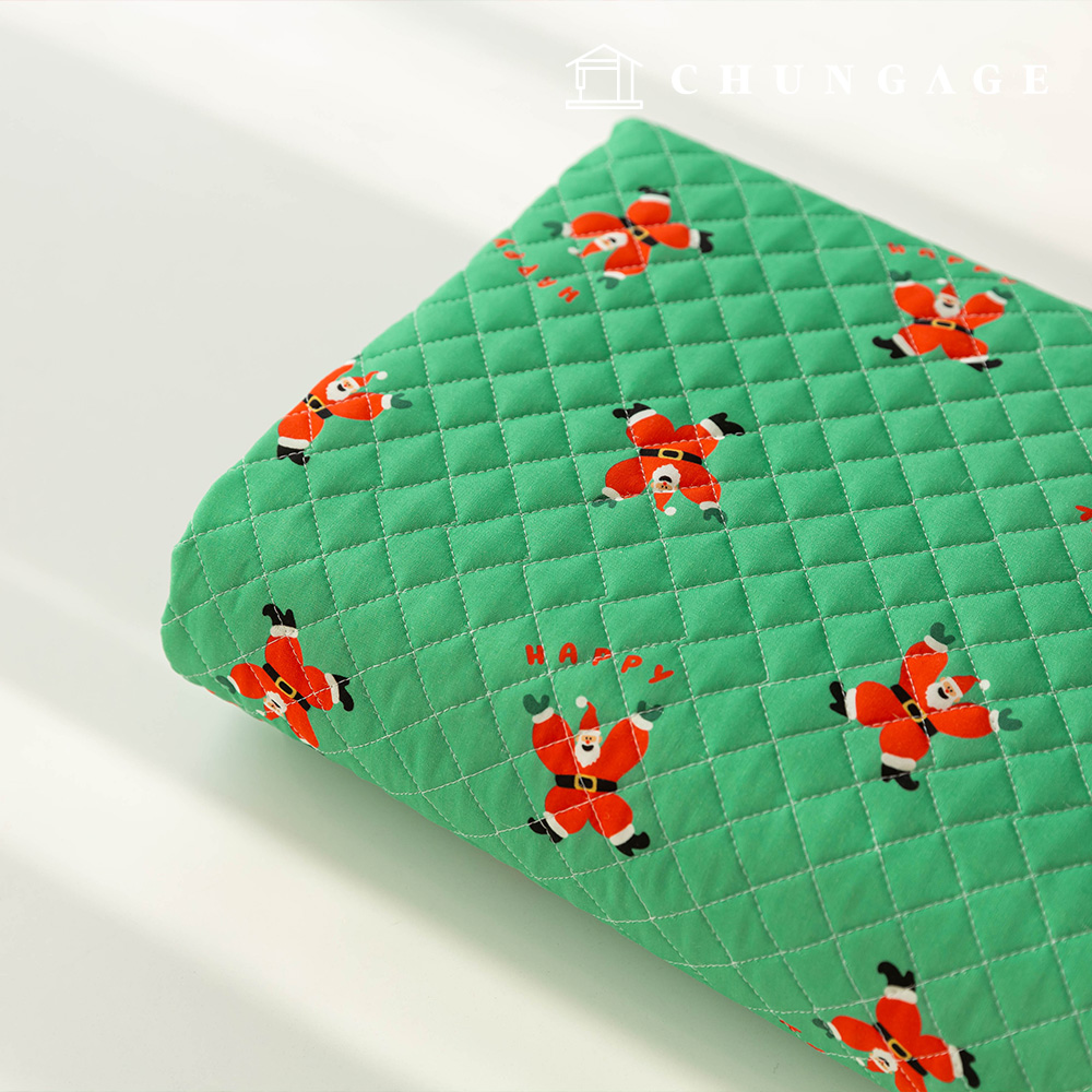 キルティング生地コットン20カウントDTPクリスマスヌービング布ダンシングサンタグリーン