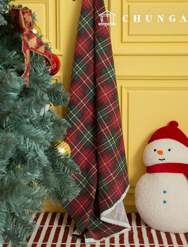 コットン起毛生地 極細紳士 冬クリスマス生地 チェック生地 オックスフォード ウィンターチェリー イエローレッド