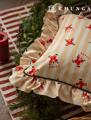 綿生地クリスマス生地20カウントDTP生地ダンシングサンタベージュストライプ422