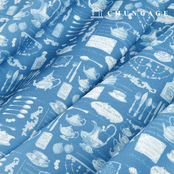 オックスフォード生地コットン20カウントエコDTPバロックプレート青色MOX1879