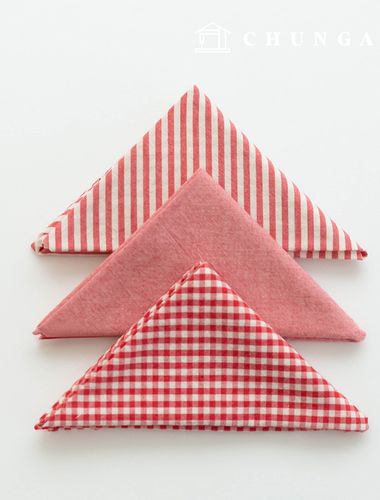 生地パッケージ チェック 4mm さくらんぼ生地 コットンウォッシング 平織り彫刻布 メラン 3種 017 レット