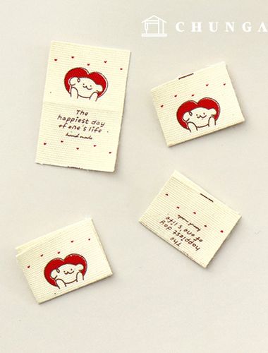 綿ラベル両接フィットラベルレットハートクマのベージュ60821