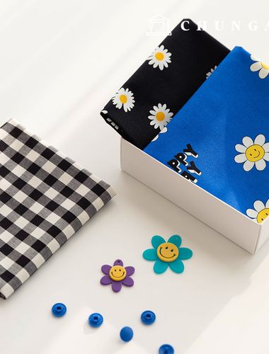 生地パッケージフラワーフェンス生地デイジー花柄チェック千人形子犬服作り3種184