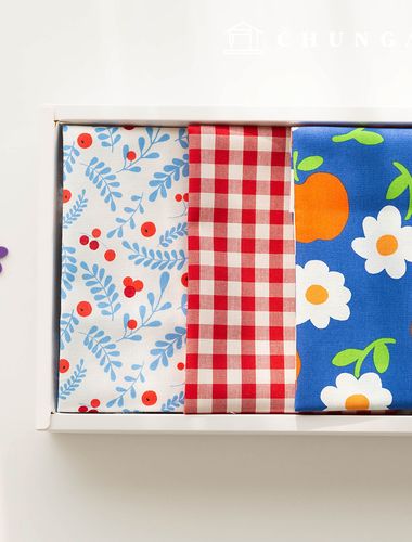 生地パッケージ フラワー ザトゥリ生地 果物 花柄 チェック千 人形 子犬 服づくり 3種 187