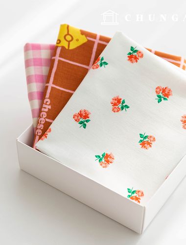 生地パッケージフラワーさくらんぼ生地花柄チーズチェック布人形子犬服作り3種198