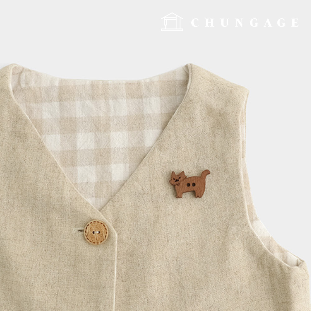 ビンテージウッドボタン猫ウッドボタン68236