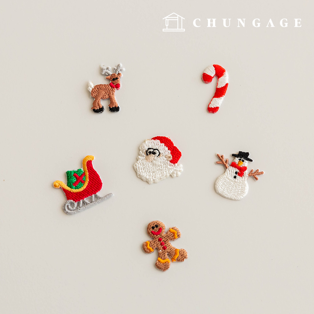 クリスマスミニワッペン熱接着サンタ雪だるまクッキーマンルドルフ杖そり