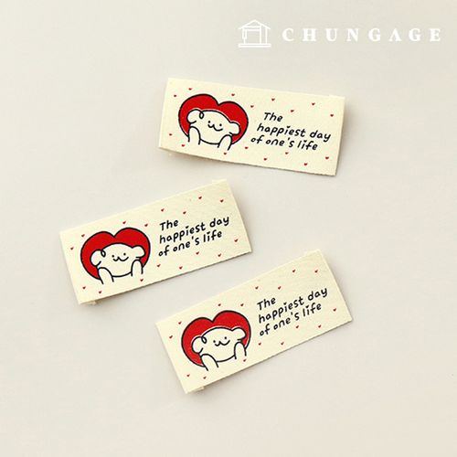 コットンラベル両接ハンドメイドラベルレットハートクマのベージュ60820