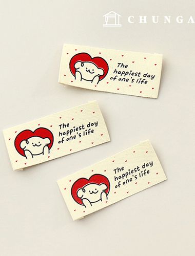 コットンラベル両接ハンドメイドラベルレットハートクマのベージュ60820