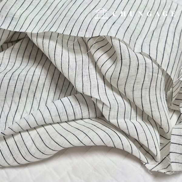 リネン生地 ウォッシング 40 カウント 広幅 ホワイトストライプ 1cm
