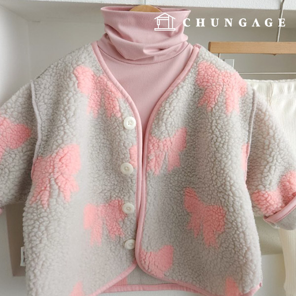 ウールループ 毛生地 ボア 冬生地 広幅 ふわふわのピンクのリボン