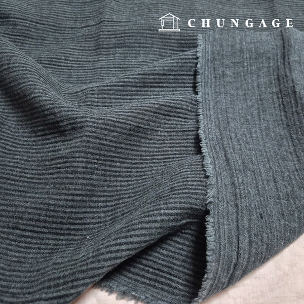 ガーゼ生地ヨル二重ガーズウォッシング 広幅ストライプ 両面チャコール