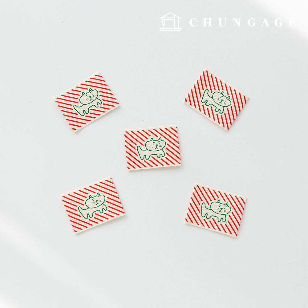 綿ラベル両接緑猫5個入り