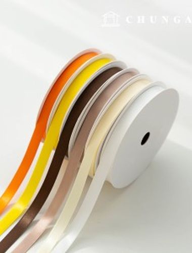 サテンリボン紐包装リボンテープ紐クラフト10mmブラウンイエロー6種1ヤード