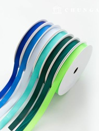 サテンリボン紐包装リボンテープ紐クラフト10mmグリーンブルー7種1ヤード