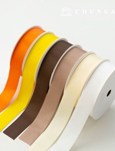 サテンリボン紐包装リボンテープ紐クラフト25mmブラウンイエロー6種1ヤード