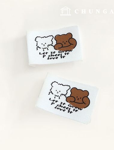 コットンラベル両接ハンドメイドラベルクマの友達ホワイトブラウン58853