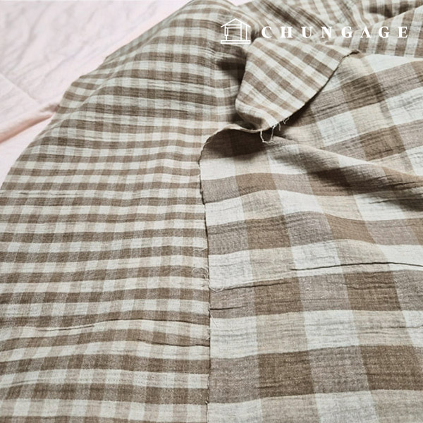 ヨル二重ガーゼ生地コットンチェック生地広幅20カウントヤンコットンスクエアベージュ