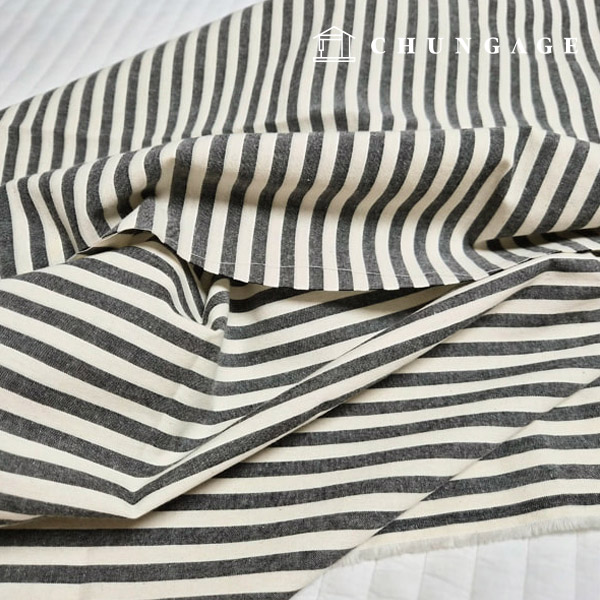 綿生地30カウントストライプ生地広幅0.7cm アイボリーチャコール