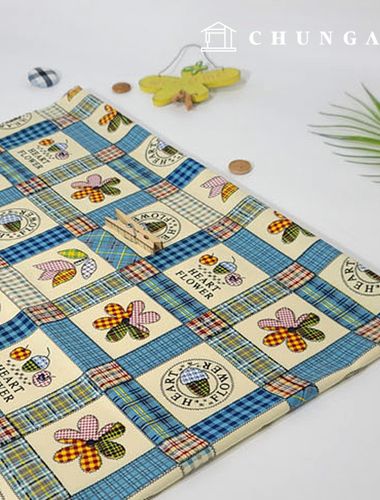 コットンオックスフォード生地花柄花柄パタン生地ハートフラワーパッチ青色