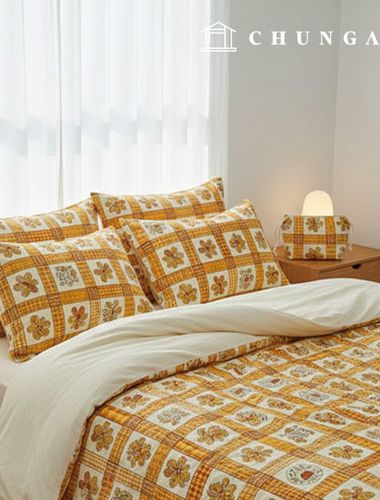 コットンオックスフォード生地花柄フラワーパタン生地ハートフラワーパッチオレンジ