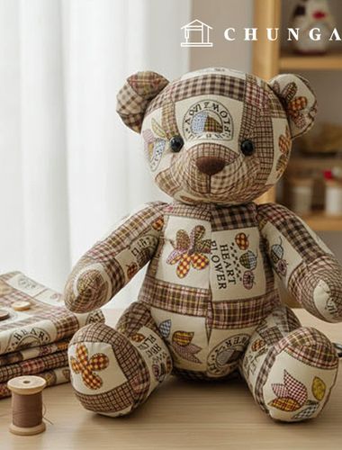 コットンオックスフォード生地花柄フラワーパタン生地ハートフラワーパッチブラウン