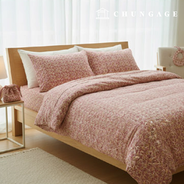 綿生地フラワー花柄パタン生地20カウント広幅ピンクフラワーガーデン