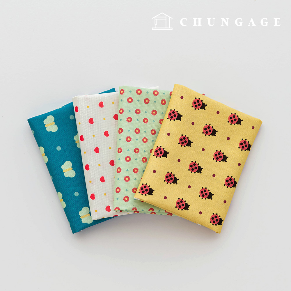 生地パッケージフラワーフェンス生地てんとう虫蝶天人形子犬服作り4種257