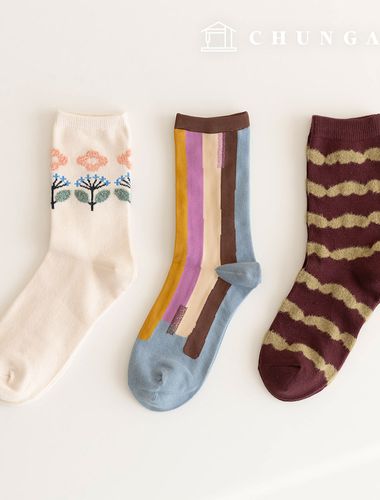 冬ニット中木ソックスゴルジデザイン女性ファッションソックス3種セットC