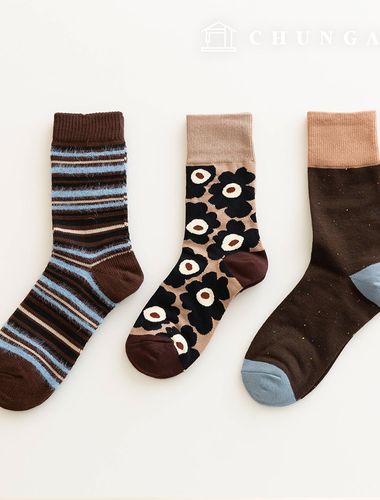冬ニット中木ソックスゴルジデザイン女性ファッションソックス3種セットB