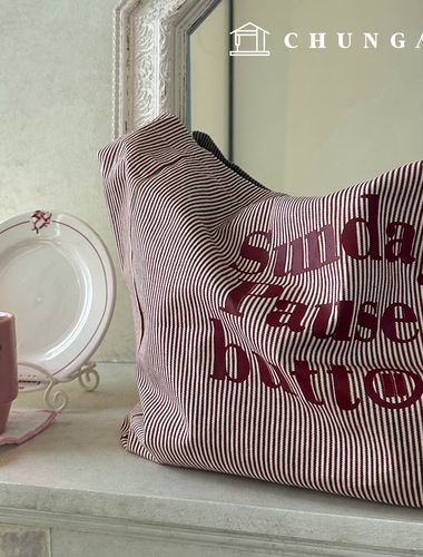 エコバッグストライプトートバッグサンデーフォースボタン3種