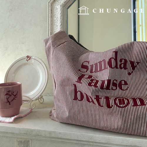 エコバッグストライプトートバッグサンデーフォースボタン3種