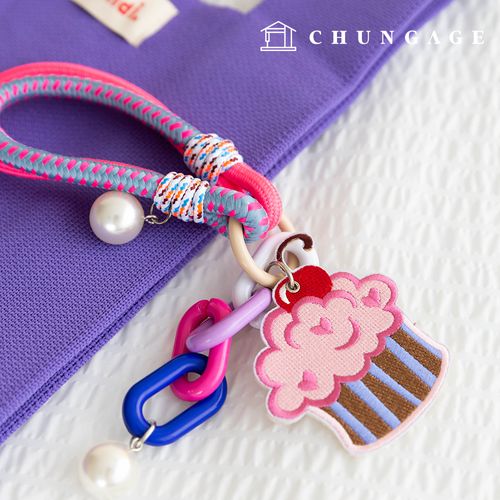 キーリング結び紐キーホルダーキーホルダー真珠チェーンチェーンケーキ人形キーリングカップケーキ