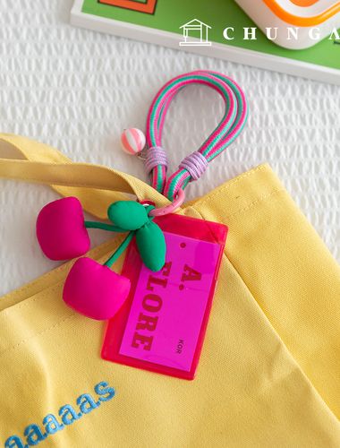 キーリング結び紐キーホルダーキーホルダーチェリーカードホルダーフォトカード人形キーリングチェリー