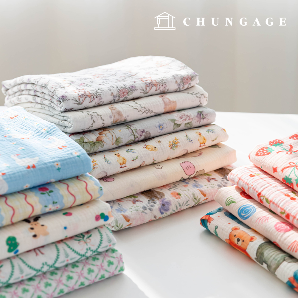 ヨル二重ガーゼ生地 コットン広幅花柄フラワーキャラクター 生地 アリエル15種