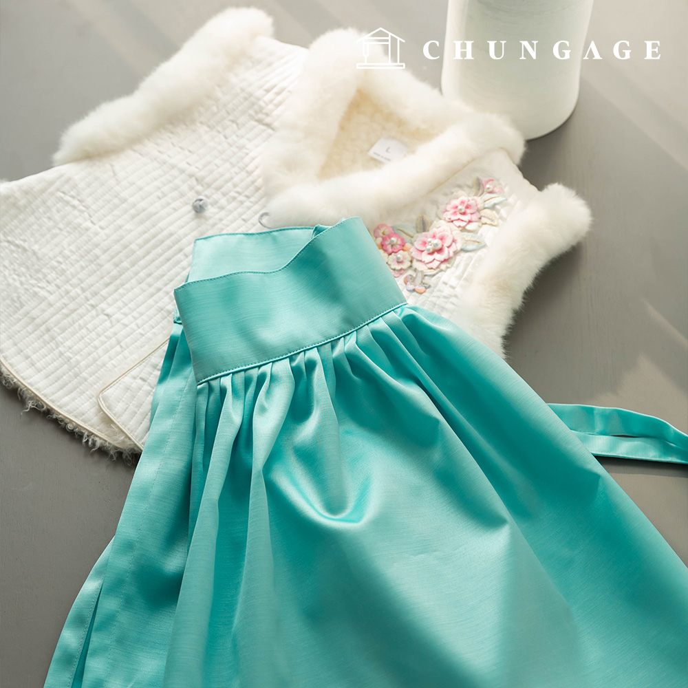 韓服生地 サテン 平織り ポリスカート生地 人形子犬 韓服作りキツネ