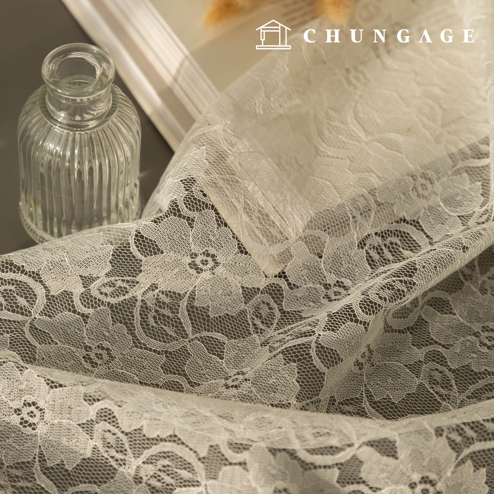 レース生地刺繍メッシラッセルフラワー生地広幅ネイジュ