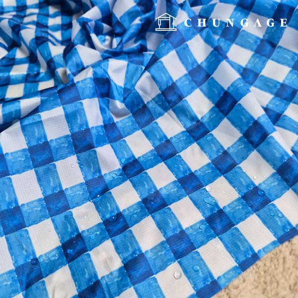 防水布 防水布 チェック生地 ウォータードロップ 広幅 50数 青色スクエア