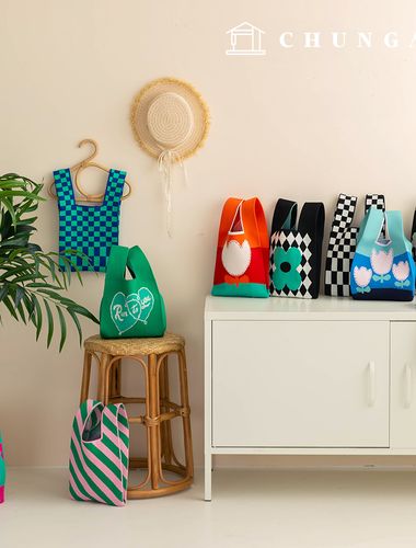 ニットミニ手袋チェックニットバッグ手首バッグトートバッグ