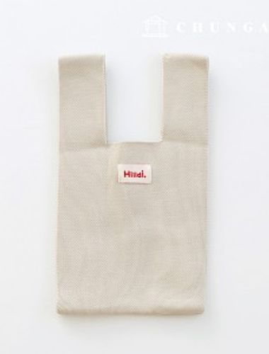 ニットミニ手袋チェックニットバッグ手首バッグトートバッグ平織りベージュ