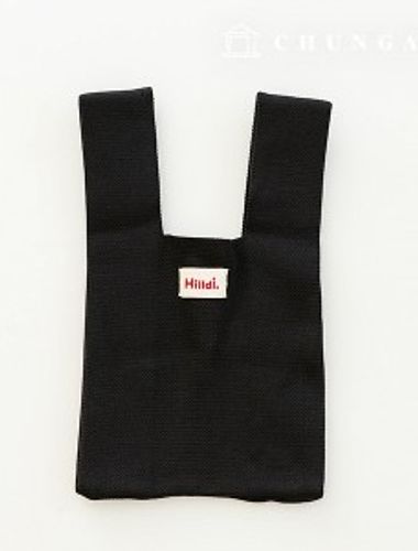 ニットミニ手袋チェックニットバッグ手首バッグトートバッグ平織りブラック