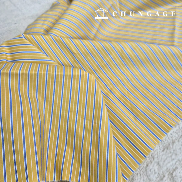 綿生地ウォッシングストライプ生地広幅40カウント イエロー 青色ストライプ1cm