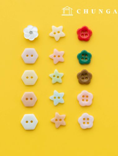 パステルオーロラフラワースターキュービック六角プラスチック服作りボタンコレクション