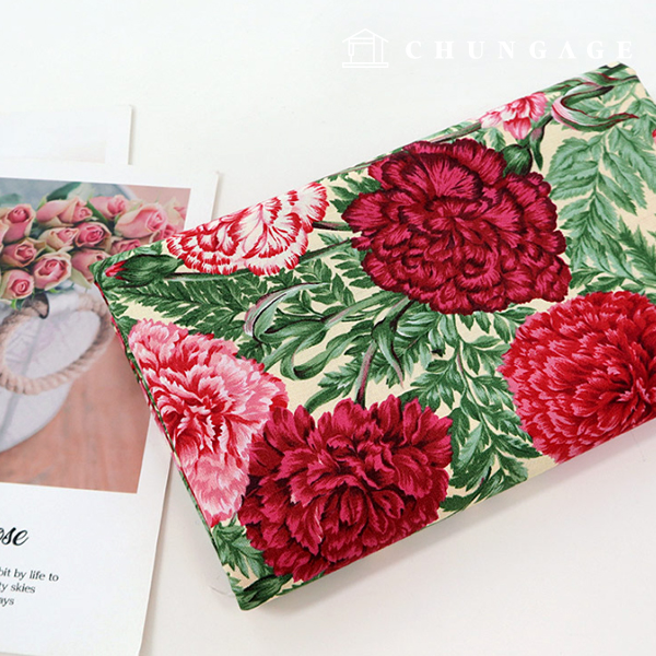 綿生地フラワー花柄パタン生地20カウントカーネーション9529