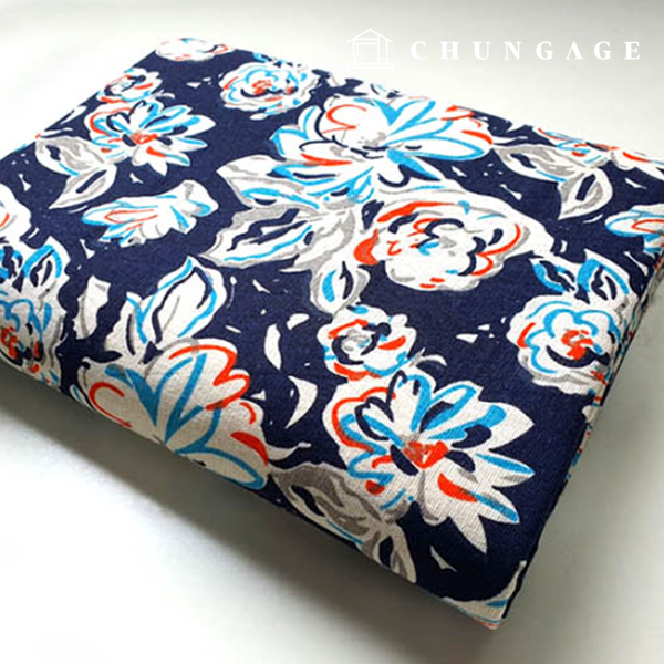 リネン生地二重紙20カウントジャカード広幅ユニークフラワーネイビー9489