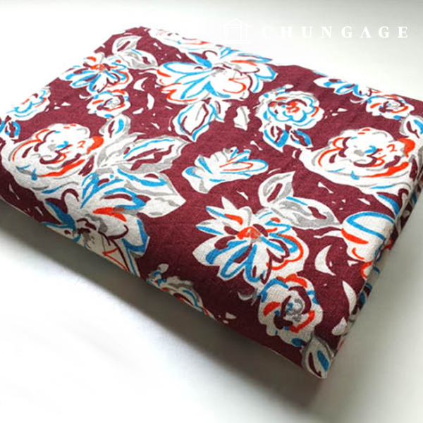 リネン生地二重紙20カウントジャカード広幅ユニークフラワーワイン9487