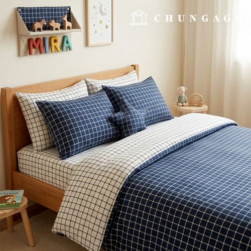 オックスフォード生地生地ネイビーベーシックチェック