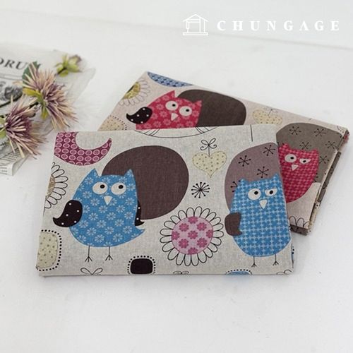 リネン生地11カウント両面フラワー動物生地広幅夢見るフクロウ2種