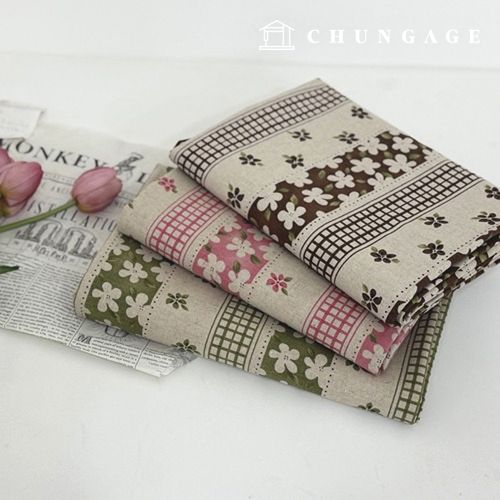 リネン生地11カウント両面チェックフラワー生地広幅ラインフラワー3種