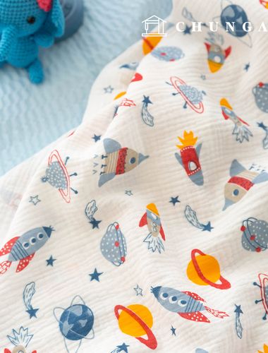 ヨル二重ガーゼ生地コットン無蛍光バイオウォッシュ生地ユニバース